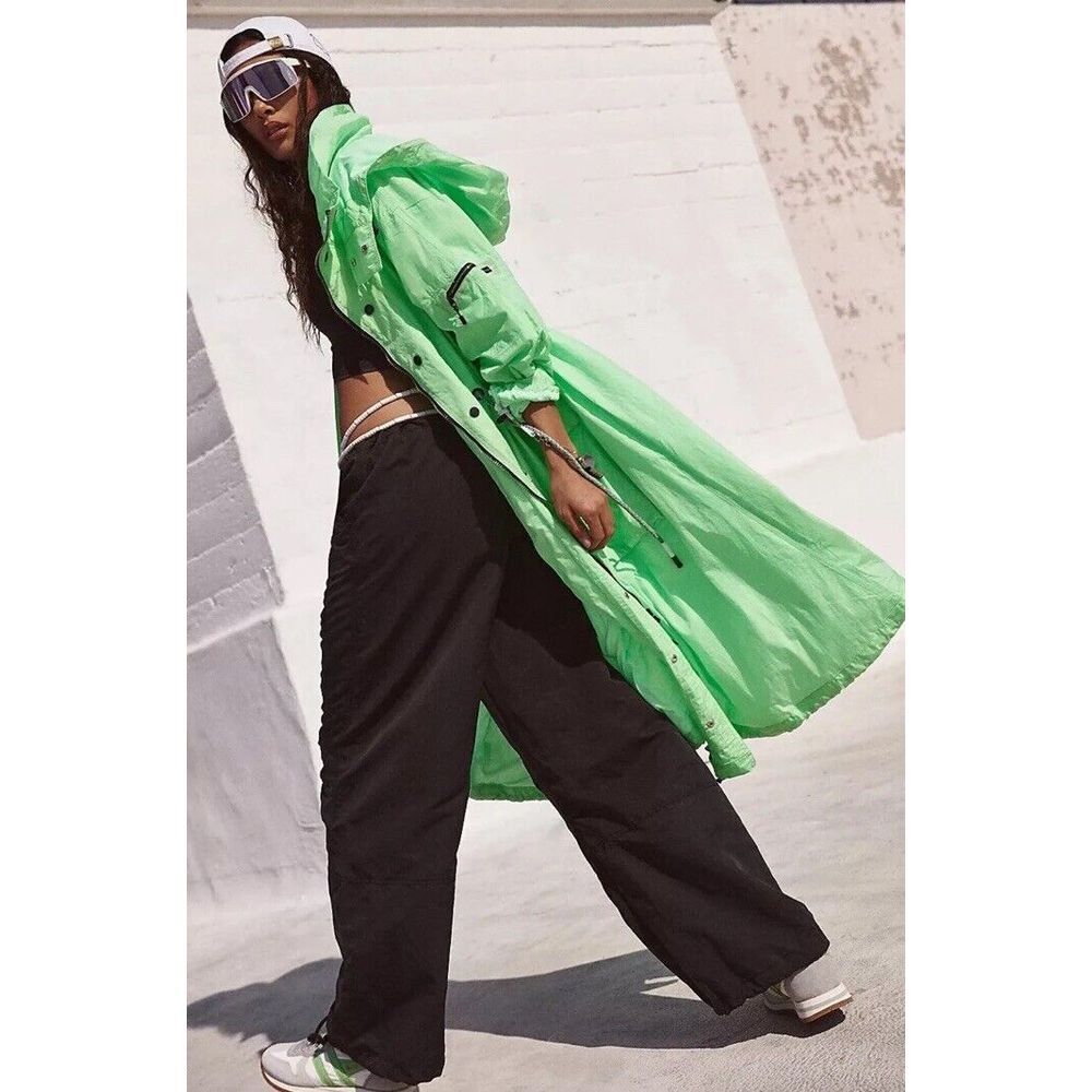 NWT‎ Free People Movement Aurora Maxi Windbreaker Parka Jacket Neon Lime XS $228 - Picture 4 of 14